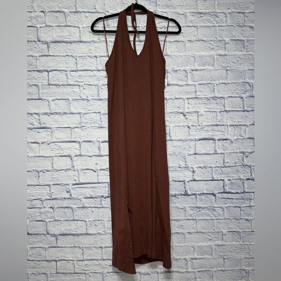 Old Navy Women's Root Beer Fitted Sleeveless Halter Rib-Knit Midi Dress - NWT 4X - Picture 6 of 11